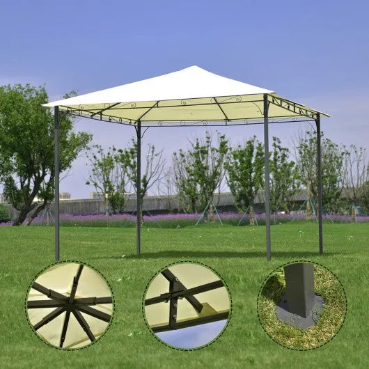 10' x 10' Garden Square Gazebo Canopy Tent Shelter Awning-Beige