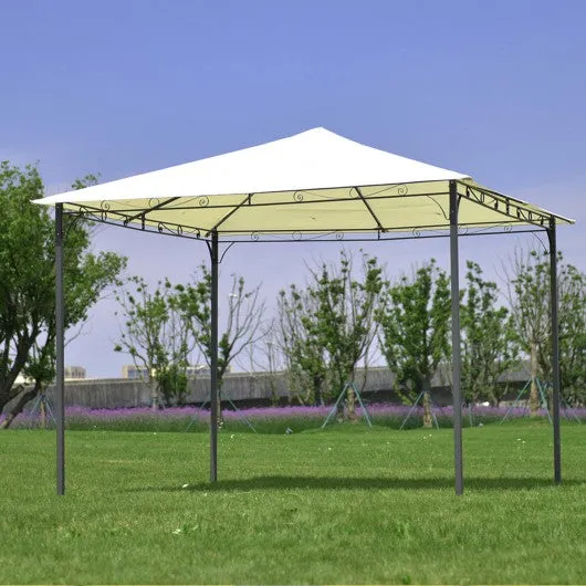 10' x 10' Garden Square Gazebo Canopy Tent Shelter Awning-Beige