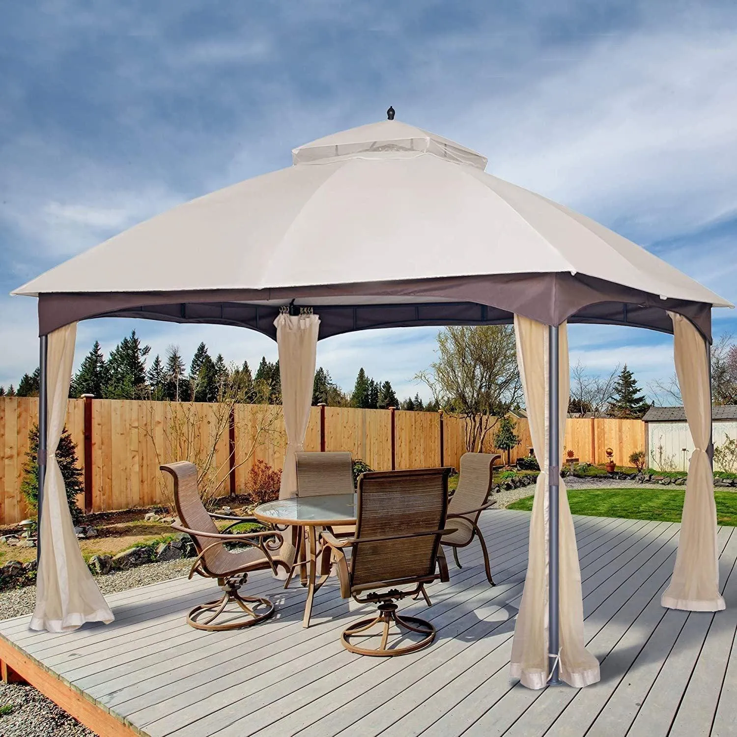 10*12 FT Softtop Metal Gazebo with Mosquito,Sturdy Heavy Duty Double Roof Canopy,Galvanized Steel