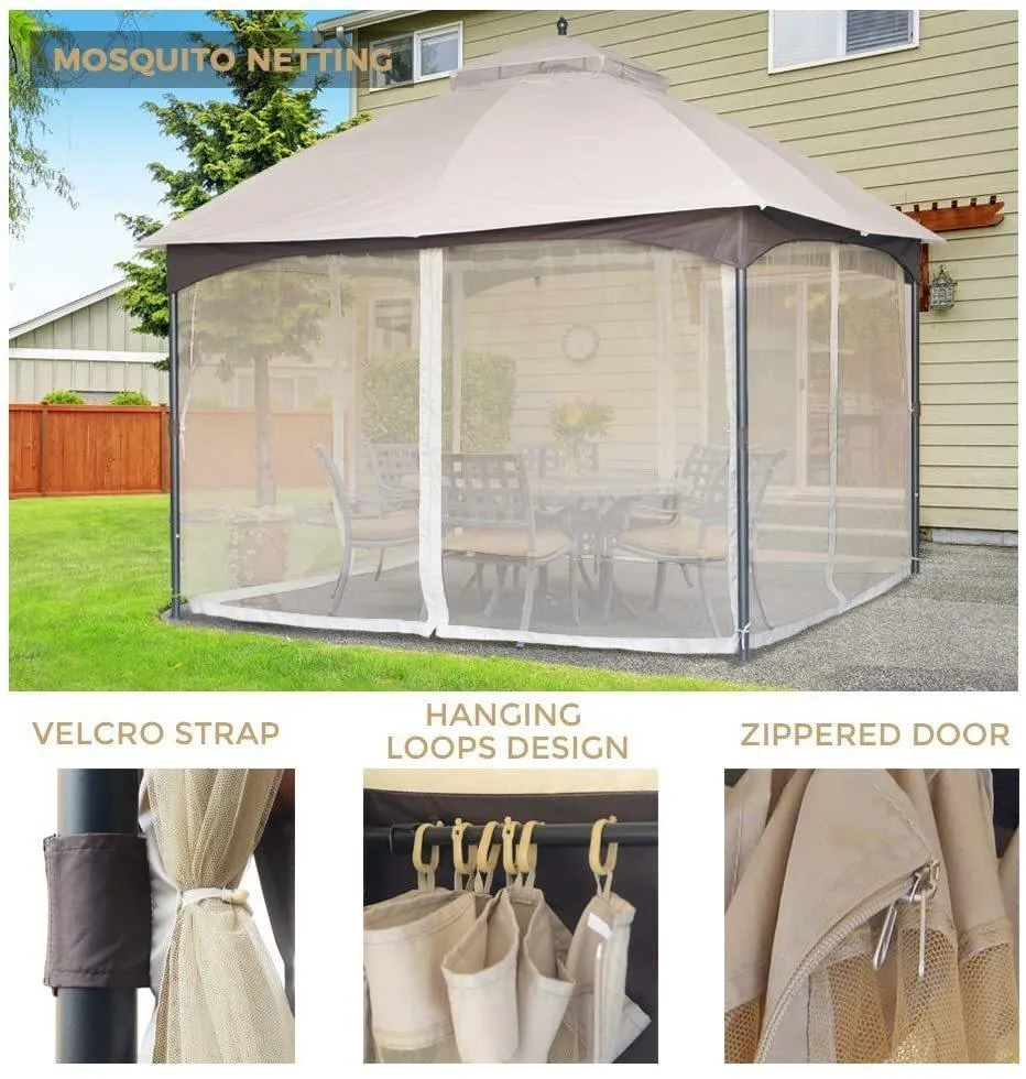 10*12 FT Softtop Metal Gazebo with Mosquito,Sturdy Heavy Duty Double Roof Canopy,Galvanized Steel