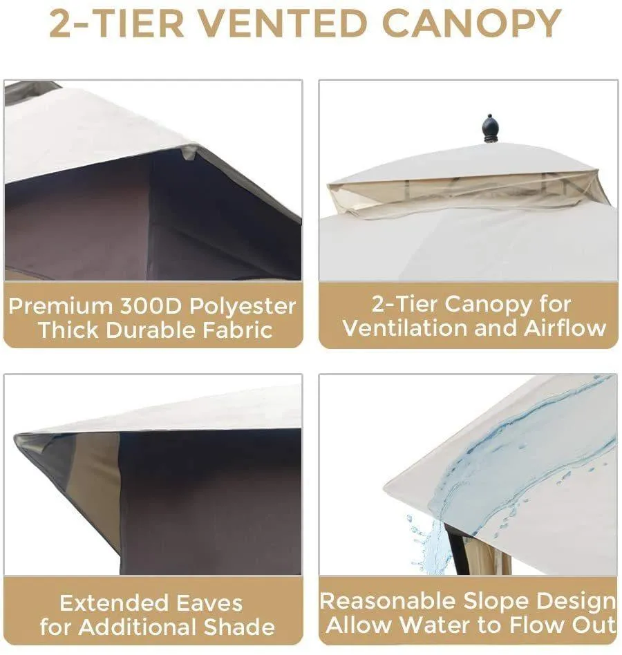 10*12 FT Softtop Metal Gazebo with Mosquito,Sturdy Heavy Duty Double Roof Canopy,Galvanized Steel