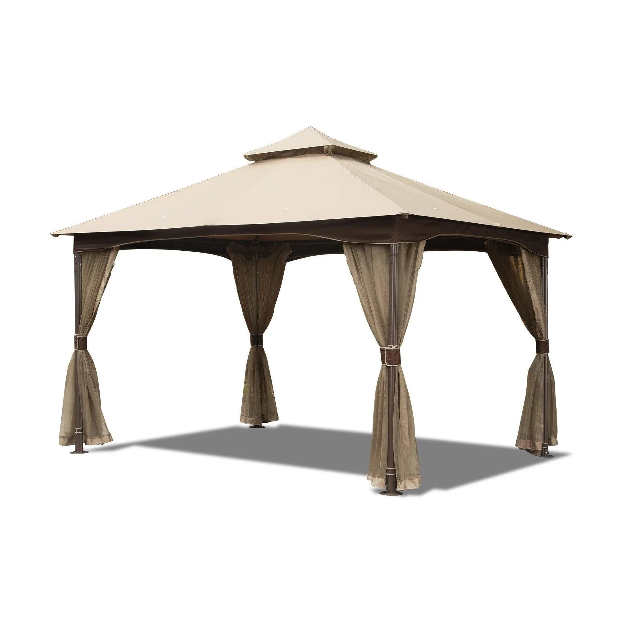 10'x13' Gazebo, Outdoor Gazebo with Mosquito Netting, Metal Frame Double Roof, Khaki