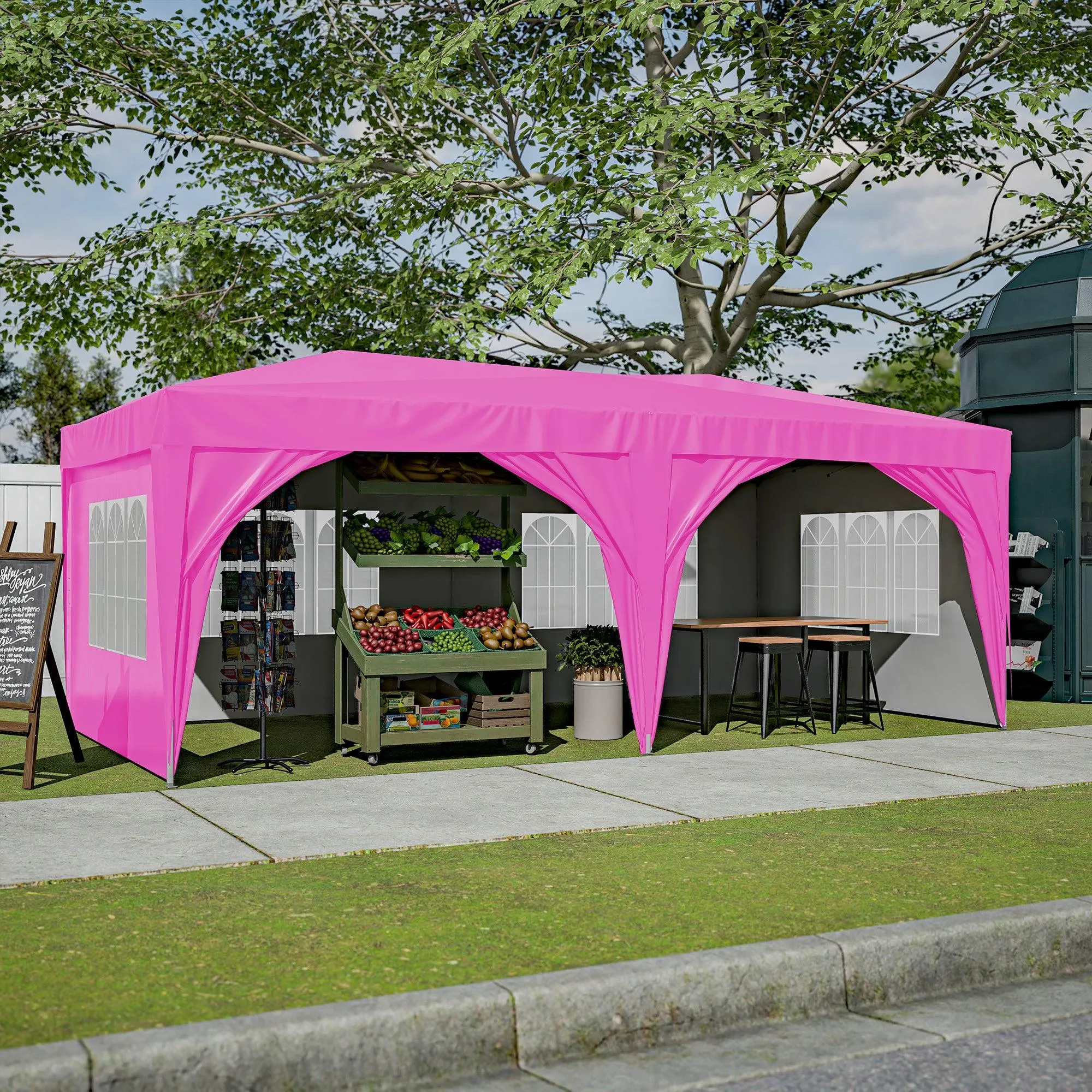 10'x20' Pop Up Canopy Tent with 6 Sidewalls, Waterproof Tent, Carry Bag, 6 Sand Bags, 6 Ropes and 12 Stakes, Pink