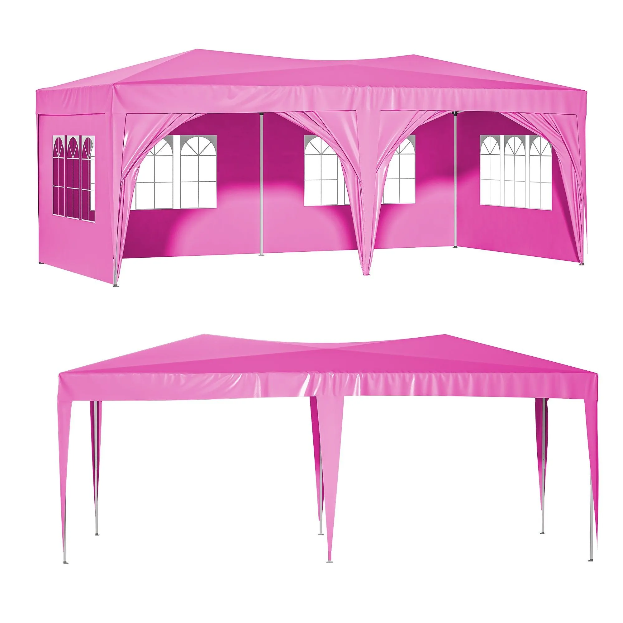 10'x20' Pop Up Canopy Tent with 6 Sidewalls, Waterproof Tent, Carry Bag, 6 Sand Bags, 6 Ropes and 12 Stakes, Pink