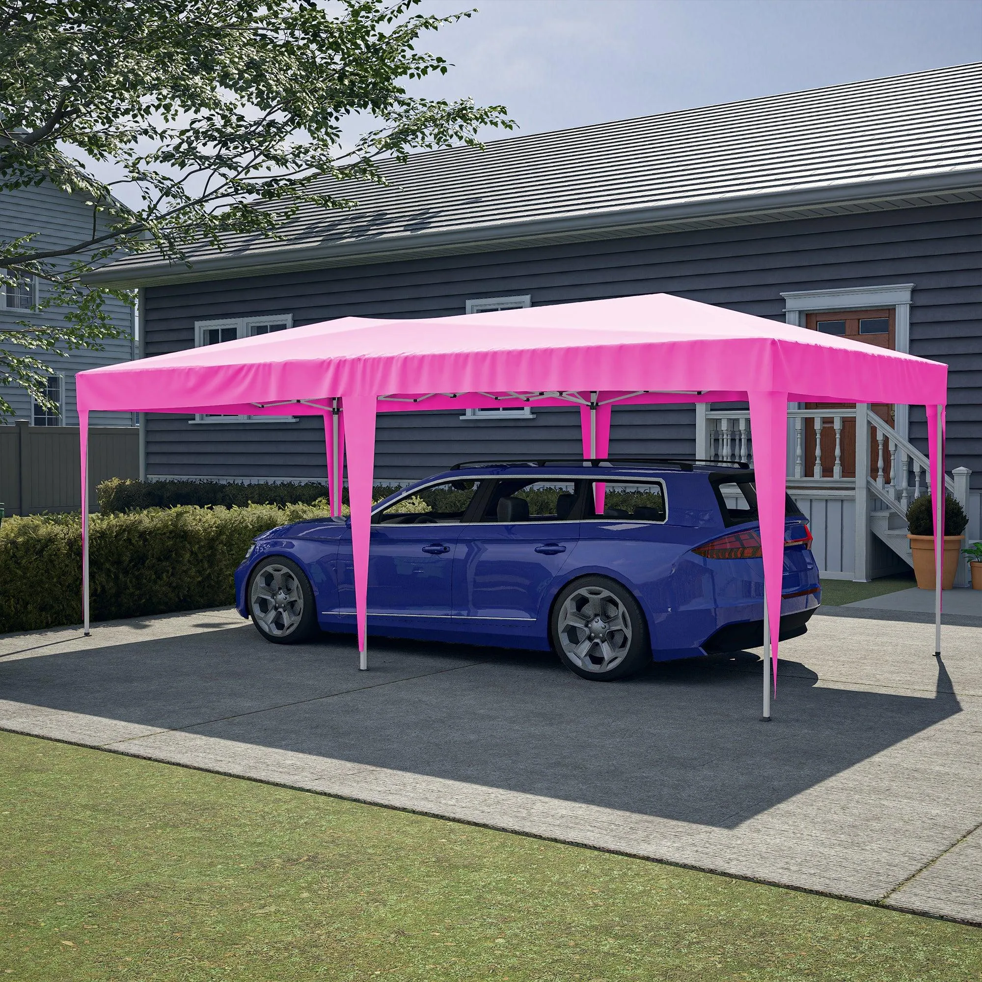 10'x20' Pop Up Canopy Tent with 6 Sidewalls, Waterproof Tent, Carry Bag, 6 Sand Bags, 6 Ropes and 12 Stakes, Pink