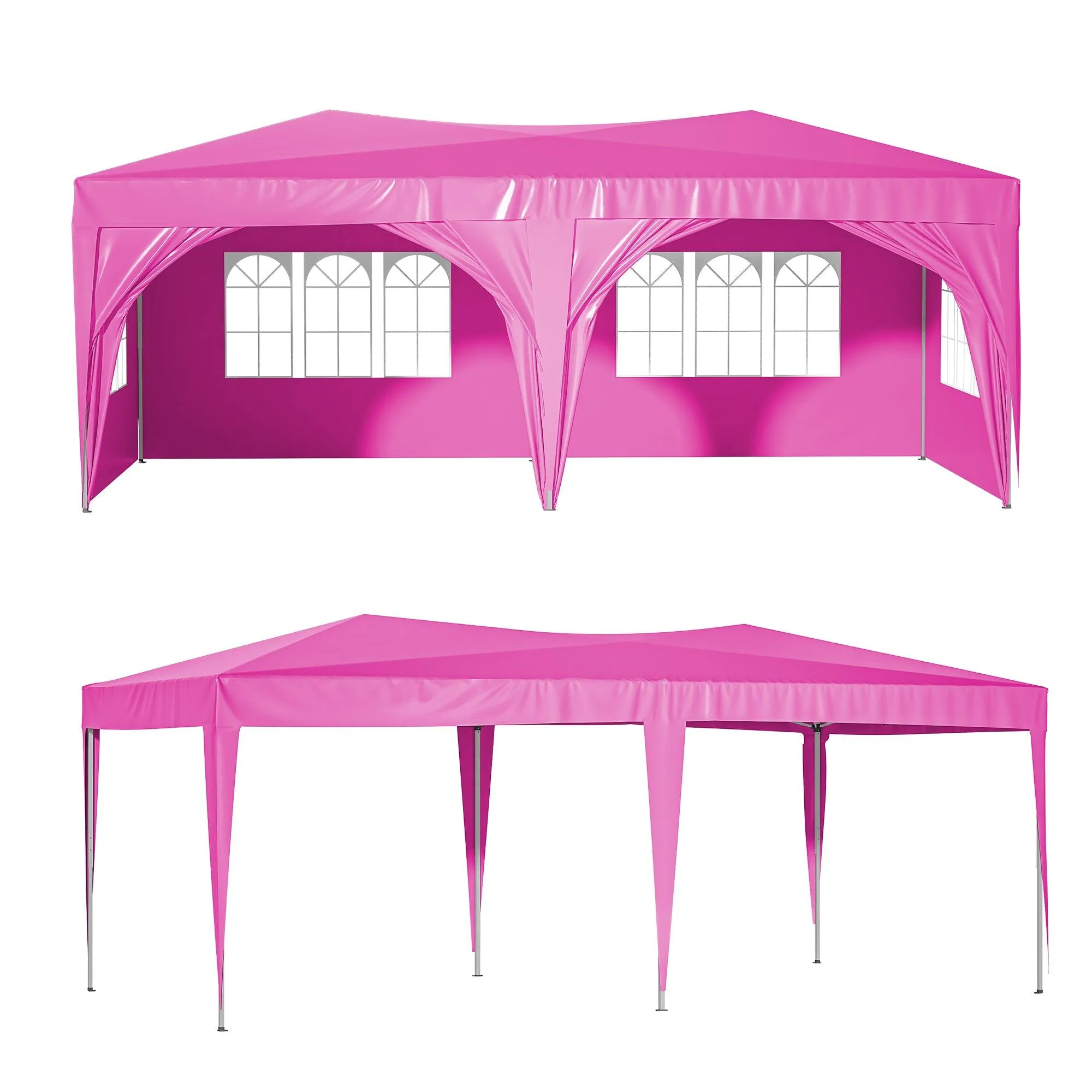 10'x20' Pop Up Canopy Tent with 6 Sidewalls, Waterproof Tent, Carry Bag, 6 Sand Bags, 6 Ropes and 12 Stakes, Pink