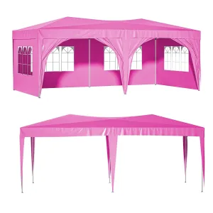 10'x20' Pop Up Canopy Tent with 6 Sidewalls, Waterproof Tent, Carry Bag, 6 Sand Bags, 6 Ropes and 12 Stakes, Pink