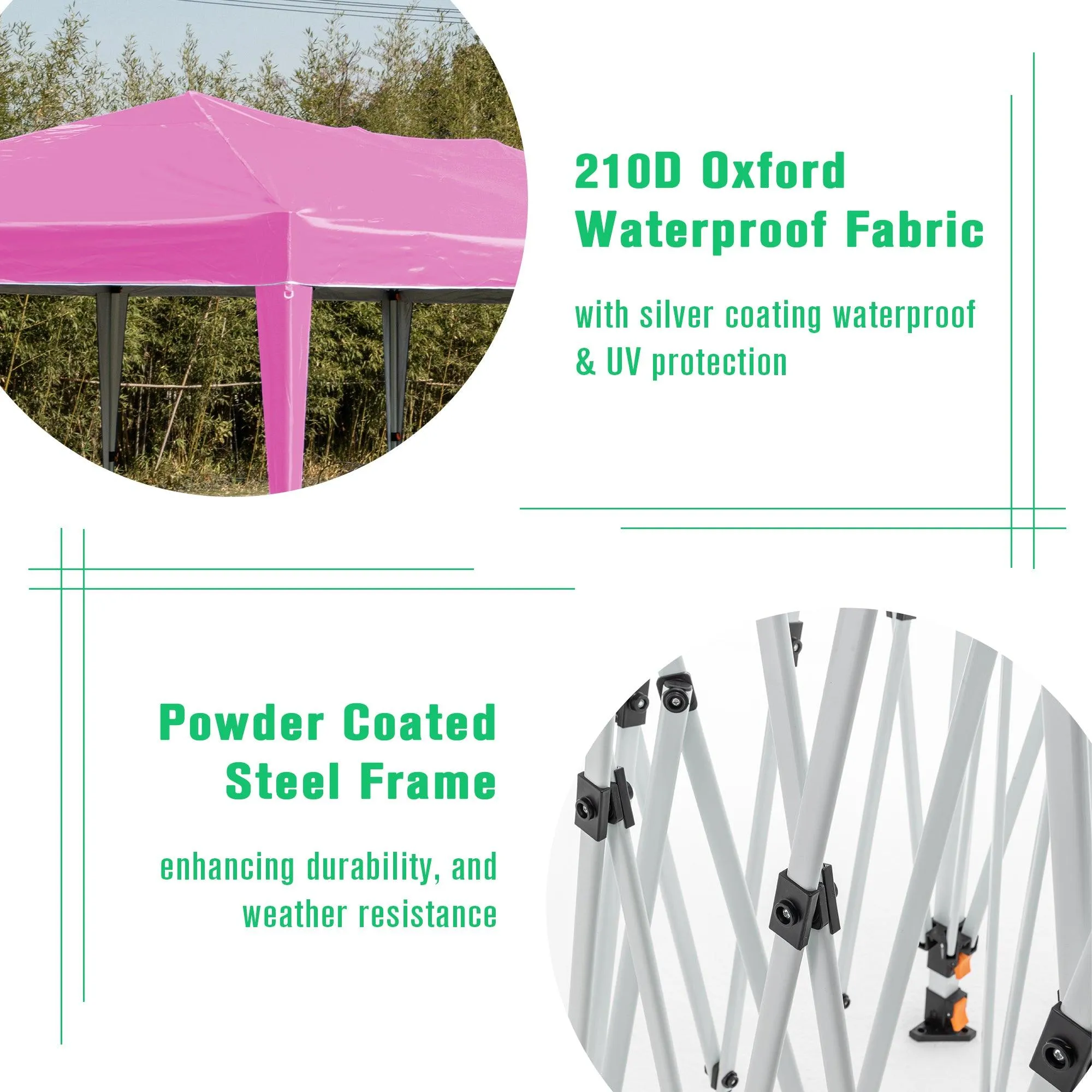 10'x20' Pop Up Canopy Tent with 6 Sidewalls, Waterproof Tent, Carry Bag, 6 Sand Bags, 6 Ropes and 12 Stakes, Pink