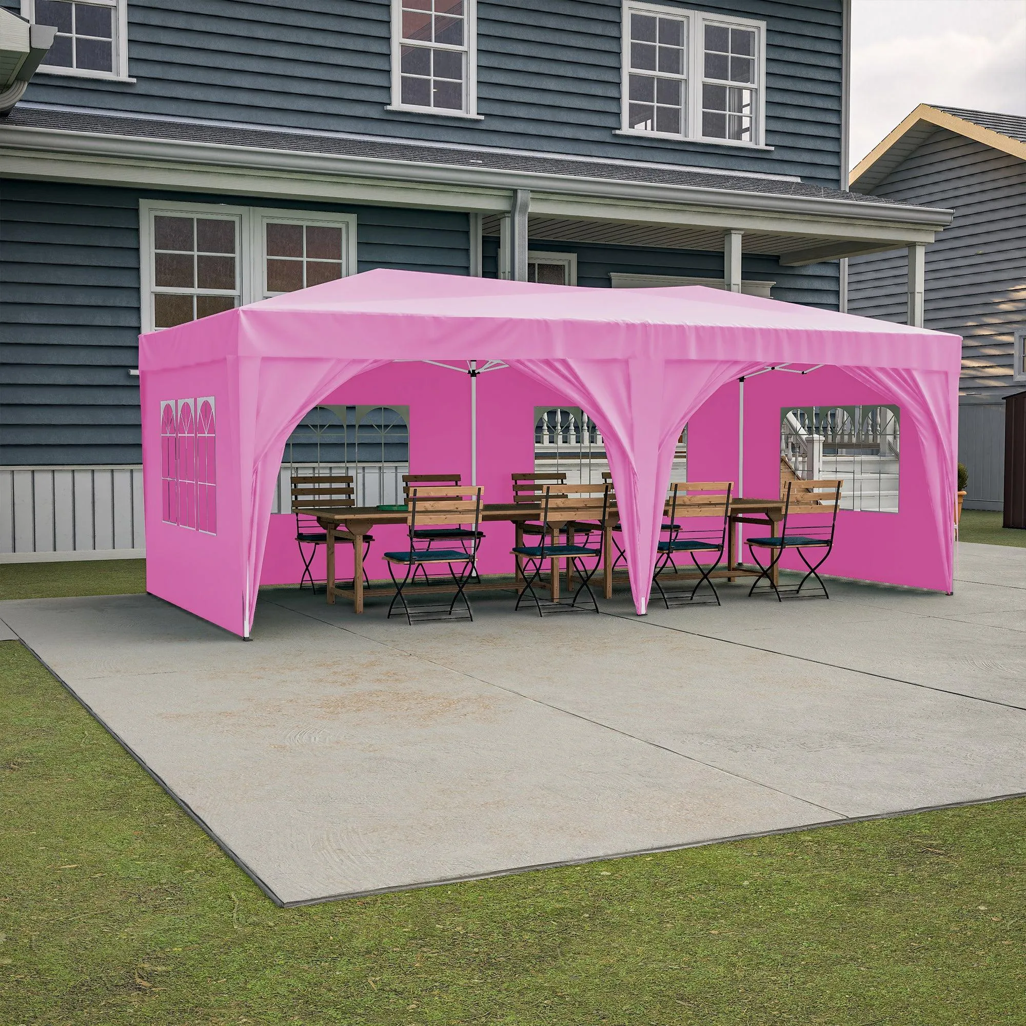 10'x20' Pop Up Canopy Tent with 6 Sidewalls, Waterproof Tent, Carry Bag, 6 Sand Bags, 6 Ropes and 12 Stakes, Pink