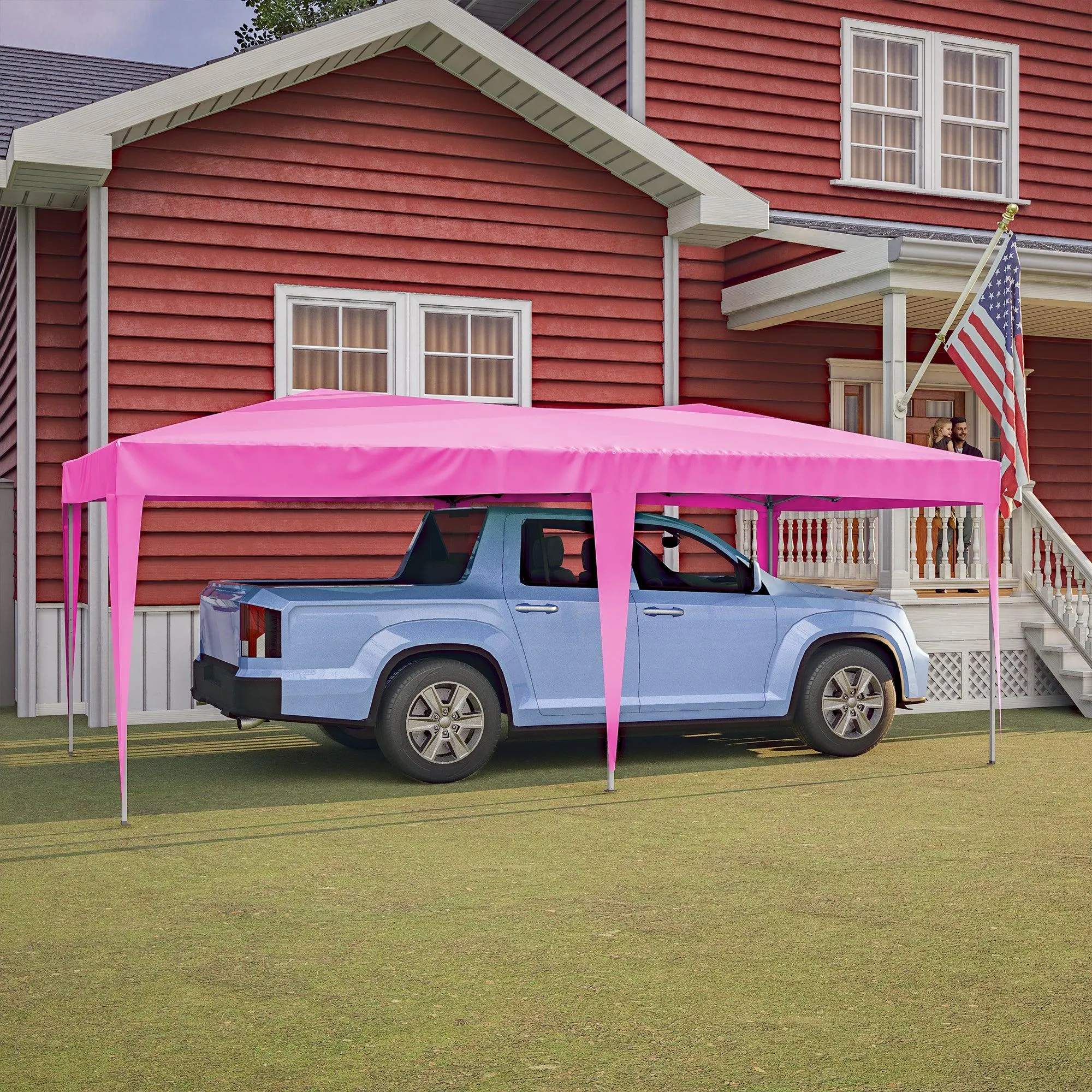 10'x20' Pop Up Canopy Tent with 6 Sidewalls, Waterproof Tent, Carry Bag, 6 Sand Bags, 6 Ropes and 12 Stakes, Pink