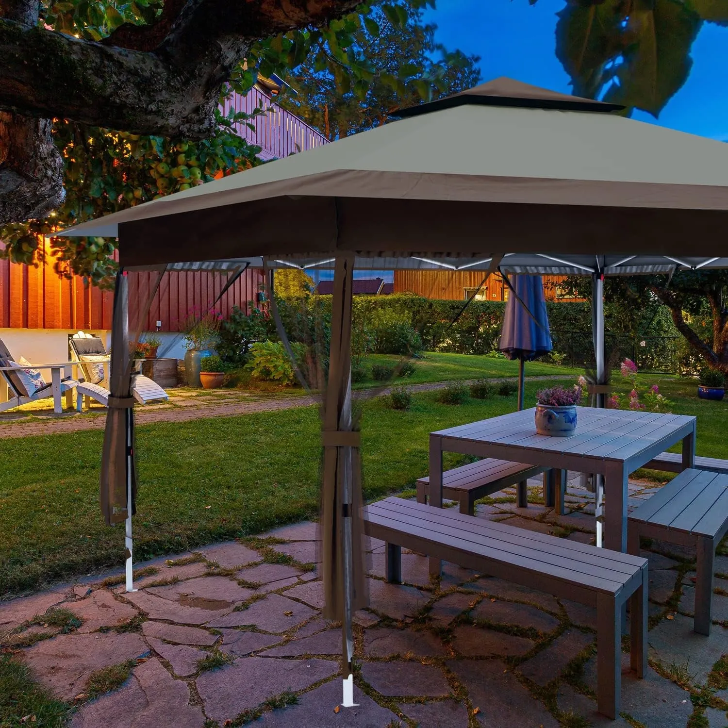 12'X12' Gazebo Outdoor Pop up Canopy Tent with Curtains and Shelter for Patio, Party & Backyard (Khaki)