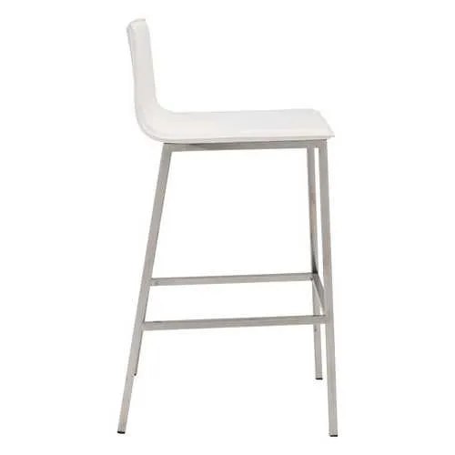 18.5" x 21.1" x 39" White, Leatherette, Stainless Steel, Barstool