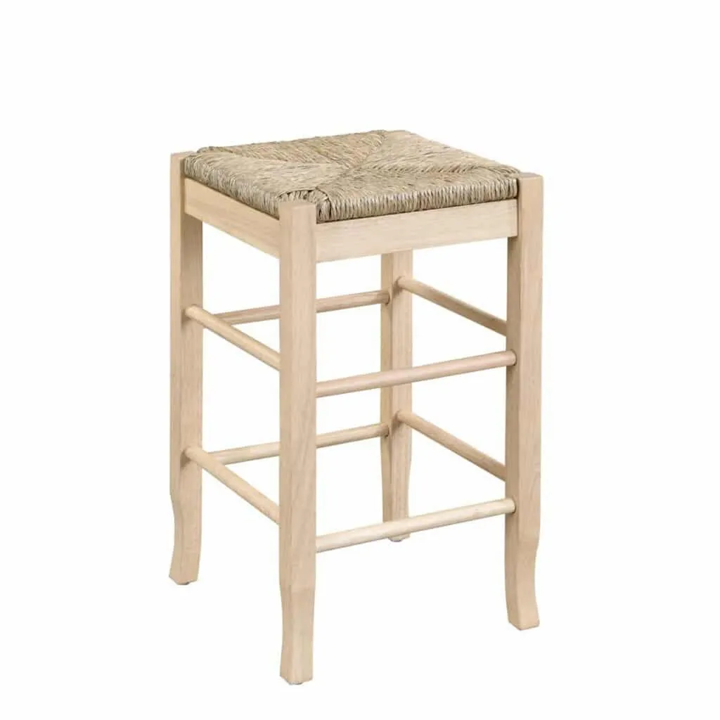 25 Inch Backless Counter Stool, Woven Rattan, Oak Brown Rubberwood Frame By Casagear Home