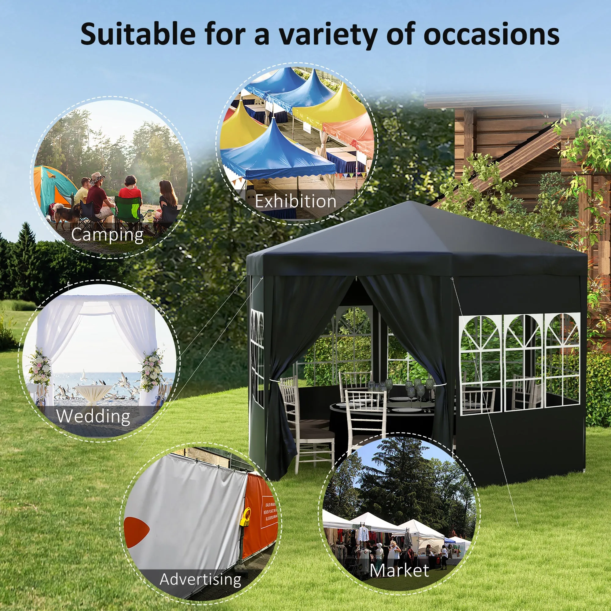 4 m Party Tent Wedding Gazebo Outdoor Waterproof PE Canopy Shade with 6 Removable Side Walls