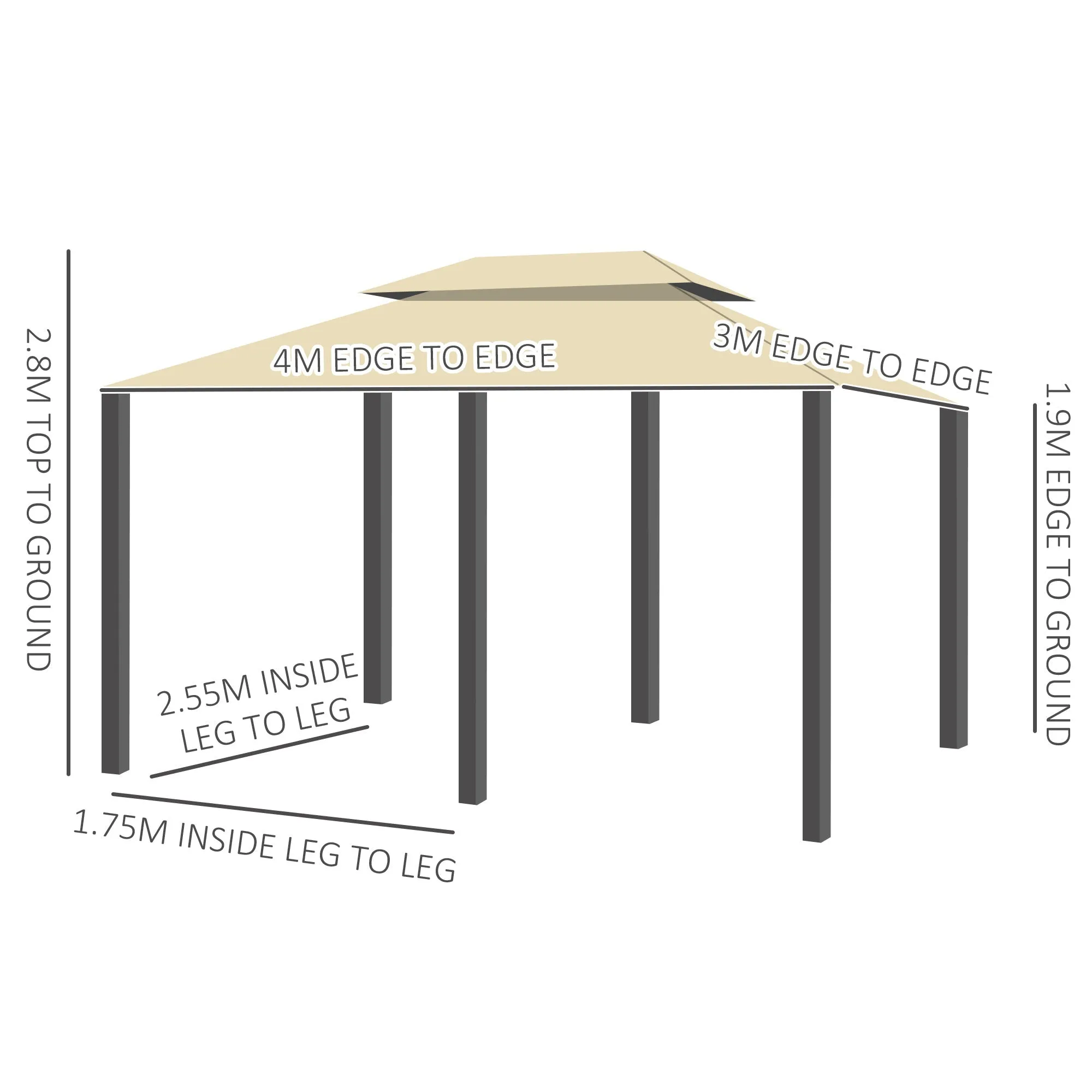 4 x 3M Outdoor Gazebo Canopy Party Tent Garden Pavilion Patio Shelter w/ LED Solar Light