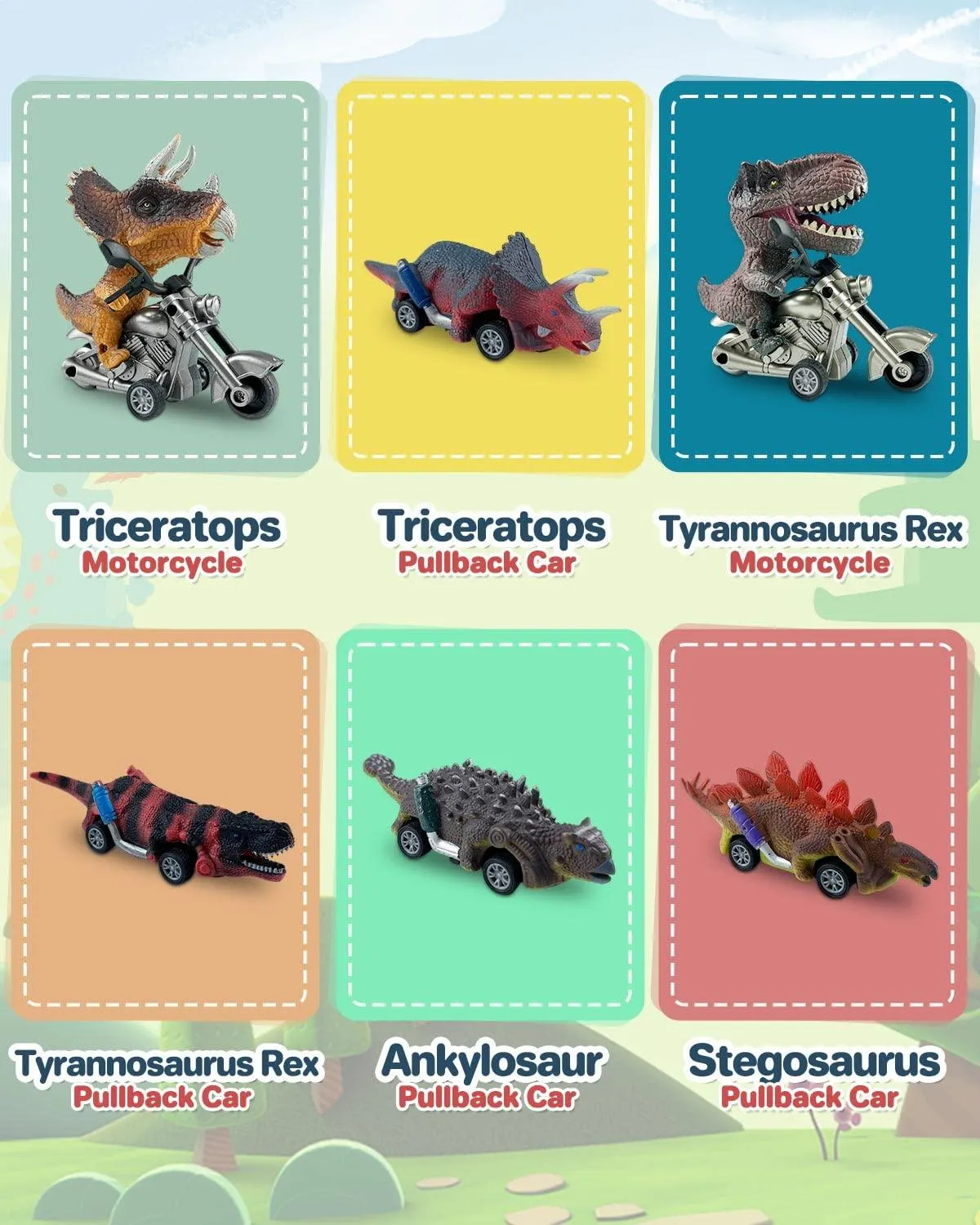 6 Packs Dinosaur Pull Back Cars