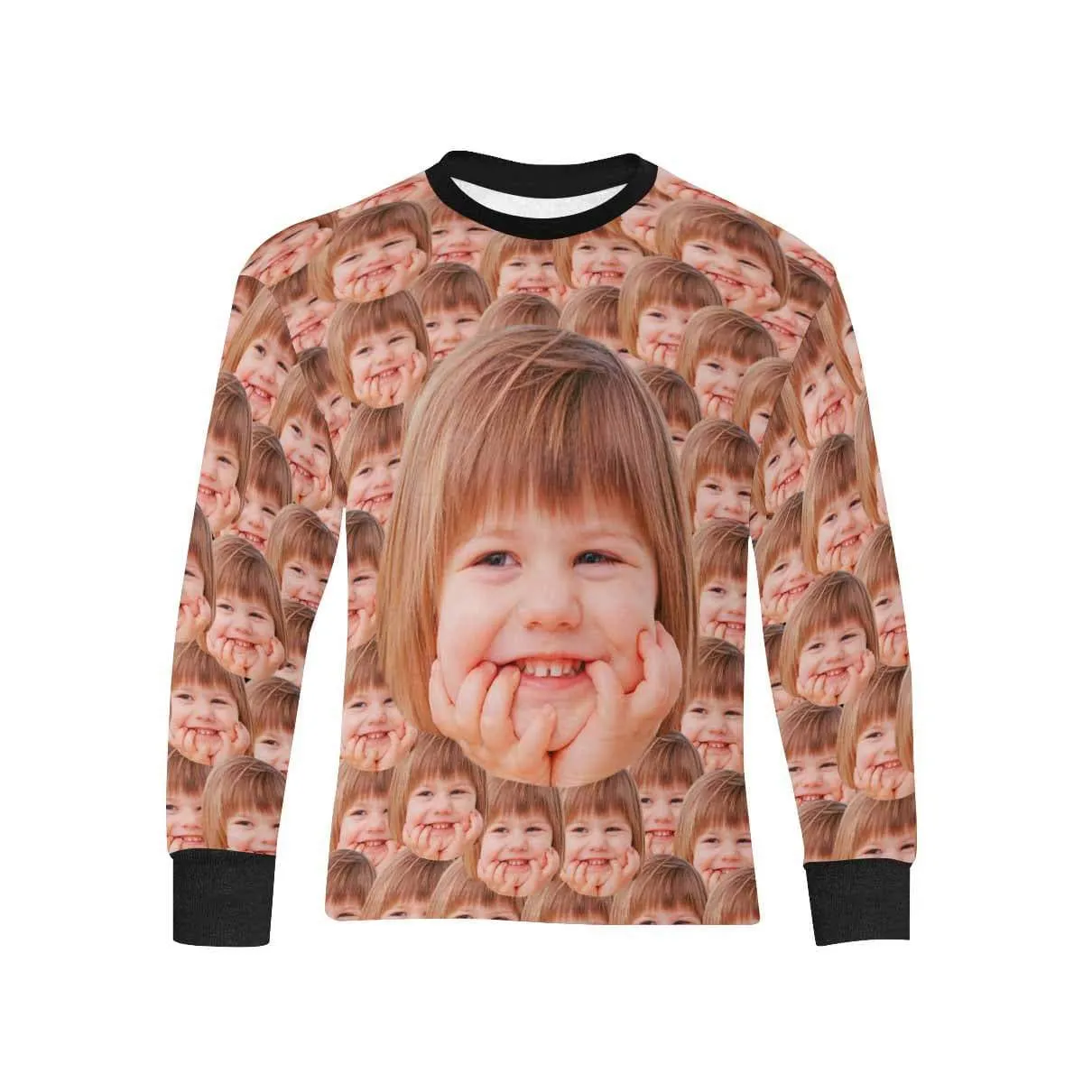 #7-16Y Custom Face Funny Kids' Rib Cuff Long Sleeve T-shirt