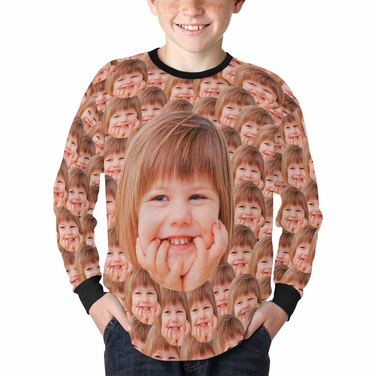 #7-16Y Custom Face Funny Kids' Rib Cuff Long Sleeve T-shirt