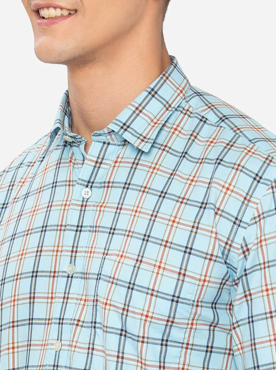 Air Blue Checked Slim Fit Casual Shirt | JadeBlue