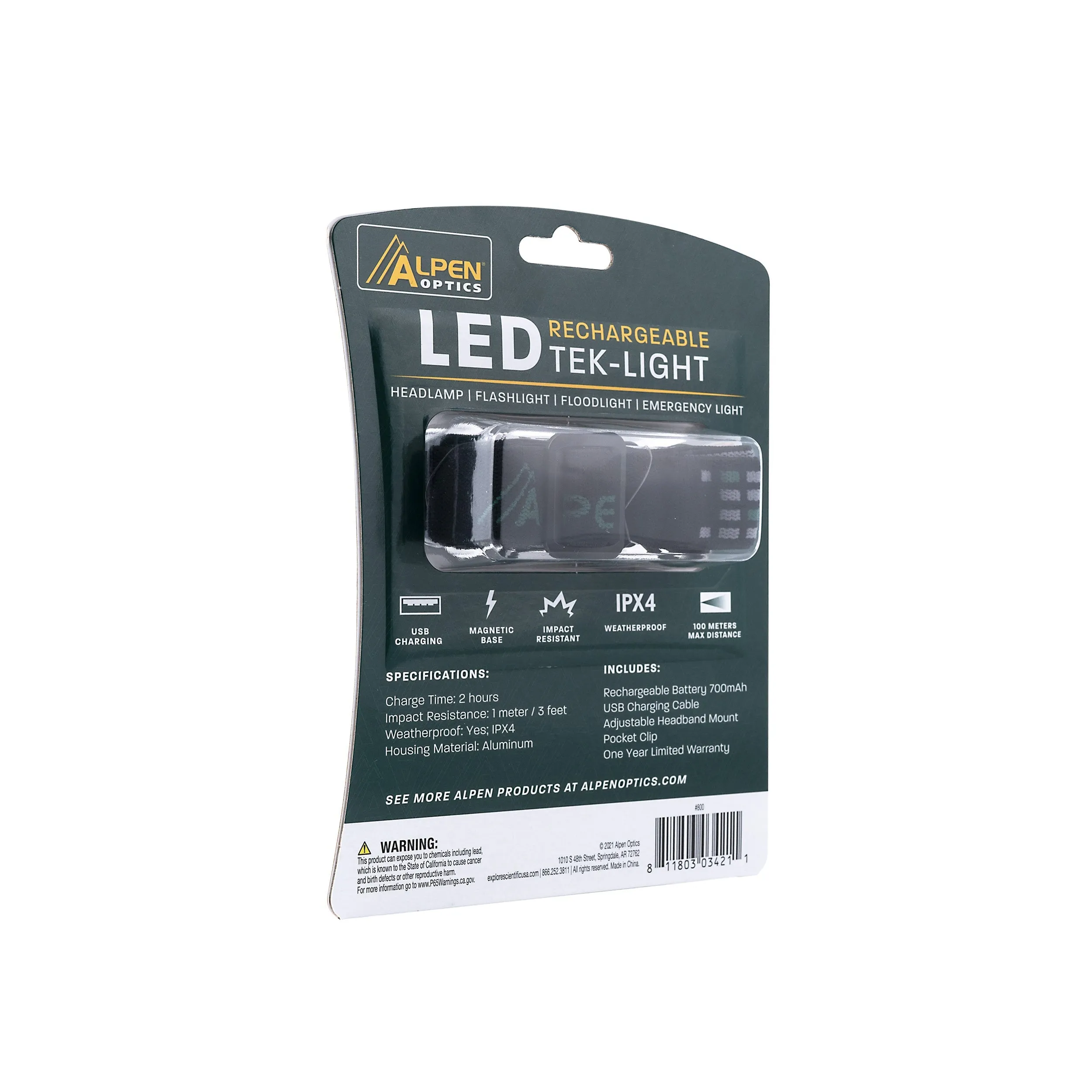 Alpen LED Rechargeable Headlamp/Flashlight