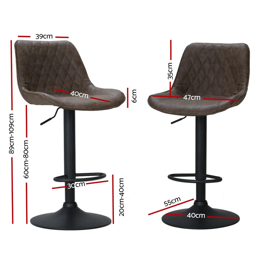 Artiss 2x Bar Stools Gas Lift Vintage Leather Brown