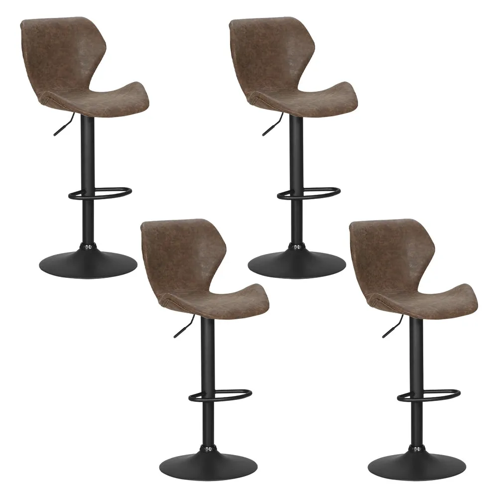 Artiss 4x Bar Stools Vintage Leather Gas Lift Brown