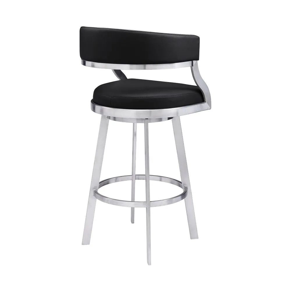 Ava 26 Inch Swivel Counter Stool Chair, Open Back Steel, Black Faux Leather By Casagear Home