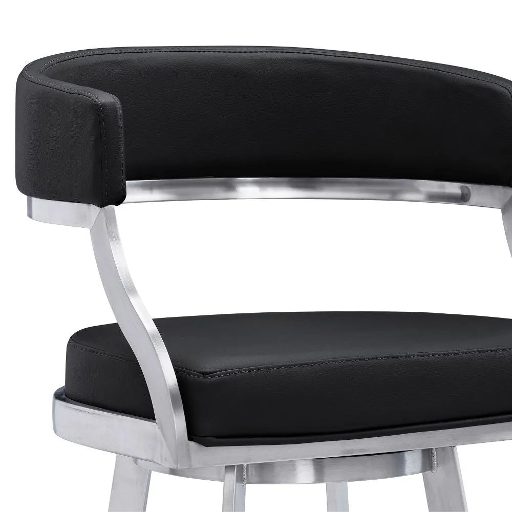 Ava 26 Inch Swivel Counter Stool Chair, Open Back Steel, Black Faux Leather By Casagear Home