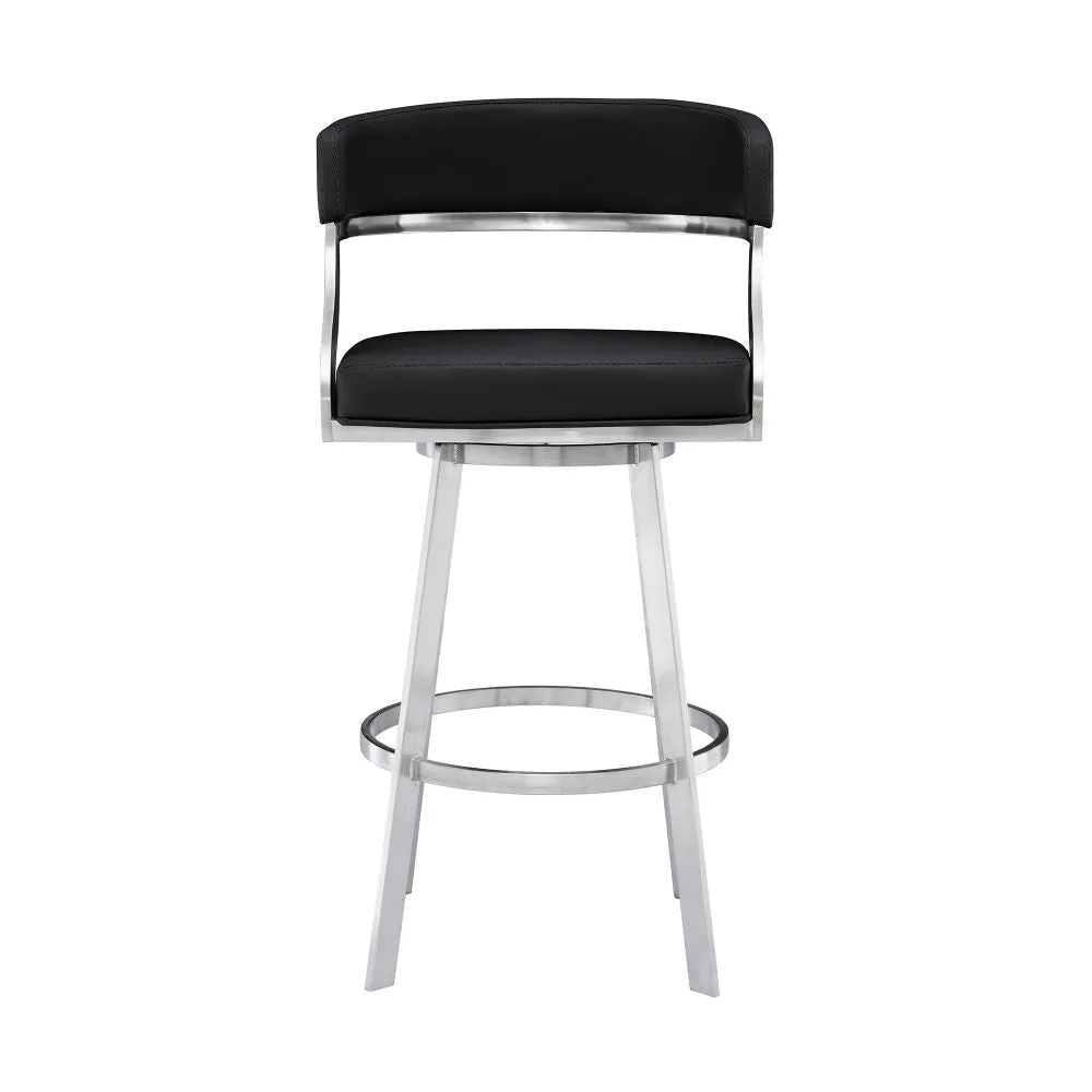 Ava 26 Inch Swivel Counter Stool Chair, Open Back Steel, Black Faux Leather By Casagear Home