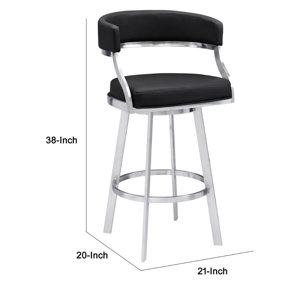 Ava 26 Inch Swivel Counter Stool Chair, Open Back Steel, Black Faux Leather By Casagear Home