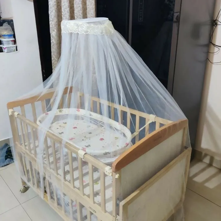 BABYHUG Kelly Wooden Crib/Cot with Detachable Basinet and Mosquito Net, Dimensions - H116×L88 cm