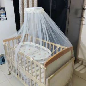 BABYHUG Kelly Wooden Crib/Cot with Detachable Basinet and Mosquito Net, Dimensions - H116×L88 cm