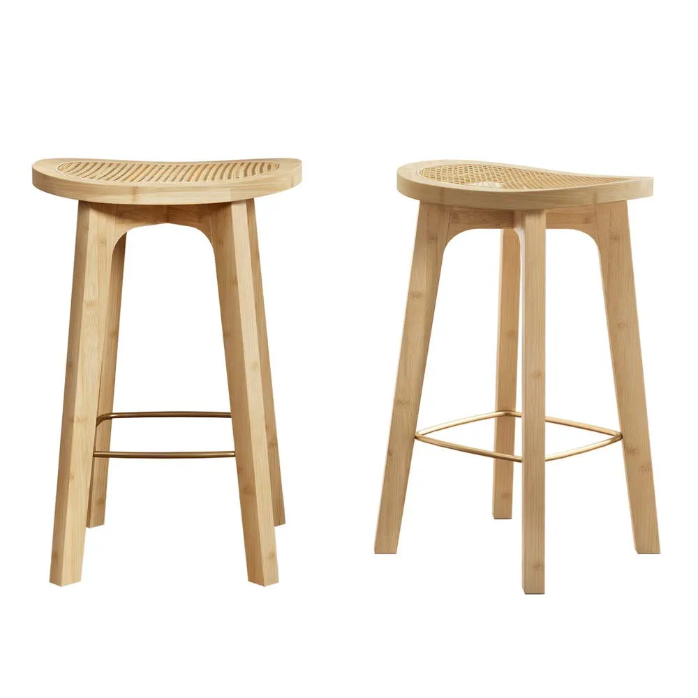 Bamboo Rattan Bar Stools with Footrest, 67cm - Artiss