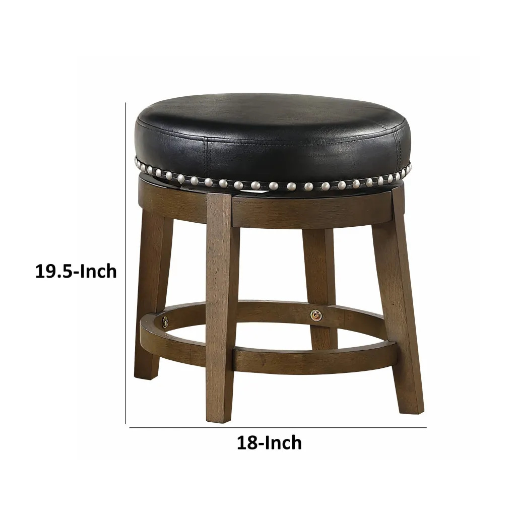 Bara 20 Inch Swivel Dining Stool, Round Faux Leather, Brown, Set of 2 By Casagear Home