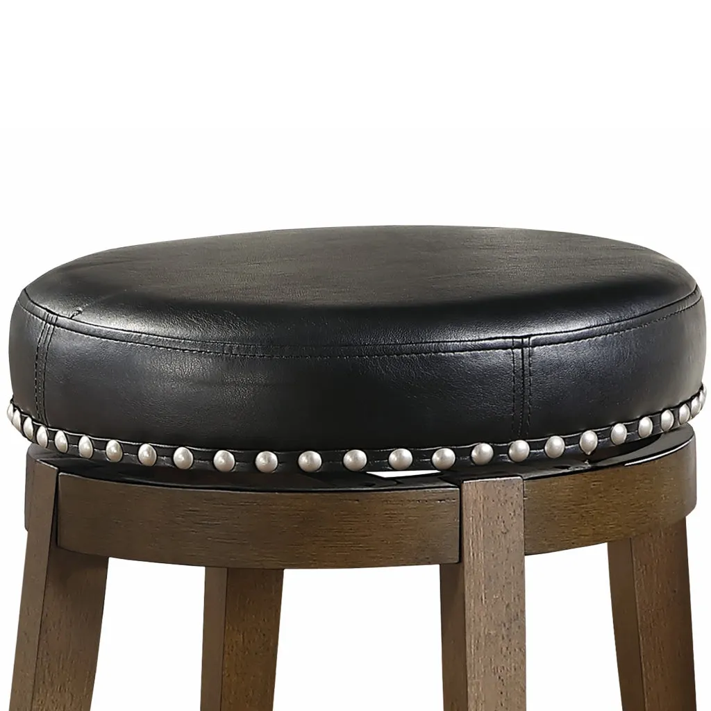 Bara 20 Inch Swivel Dining Stool, Round Faux Leather, Brown, Set of 2 By Casagear Home