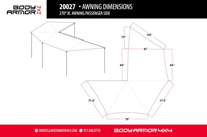 BODY ARMOR 4X4 | Sky Ridge 270XL Awning Passenger Side With Mounting Brackets (20027)