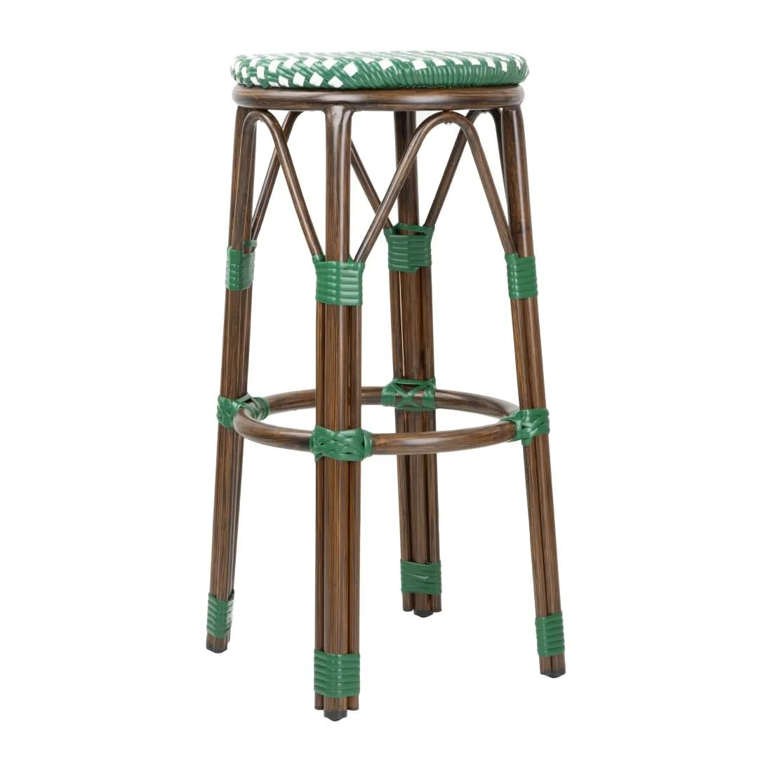 Bolero Parisian Style PE Rattan Bar Stools Green Dot Mix (2 Pack)