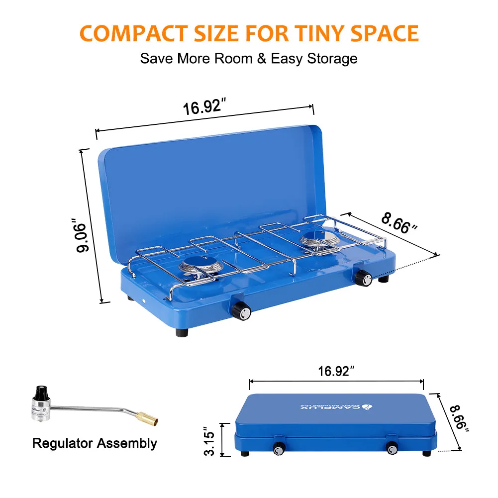 Camplux Outdoor Propane Camping Stove w/ 2 Burner - 14,000 BTU