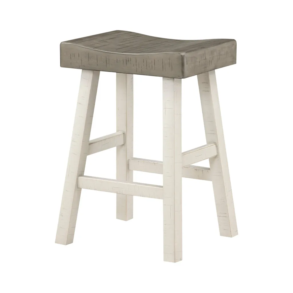 Casy 25 Inch Counter Height Stool, Saddle Seat, White Rubberwood, Set of 2 By Casagear Home