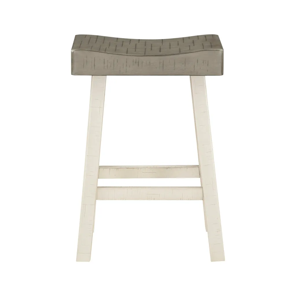 Casy 25 Inch Counter Height Stool, Saddle Seat, White Rubberwood, Set of 2 By Casagear Home