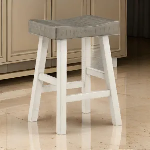 Casy 25 Inch Counter Height Stool, Saddle Seat, White Rubberwood, Set of 2 By Casagear Home