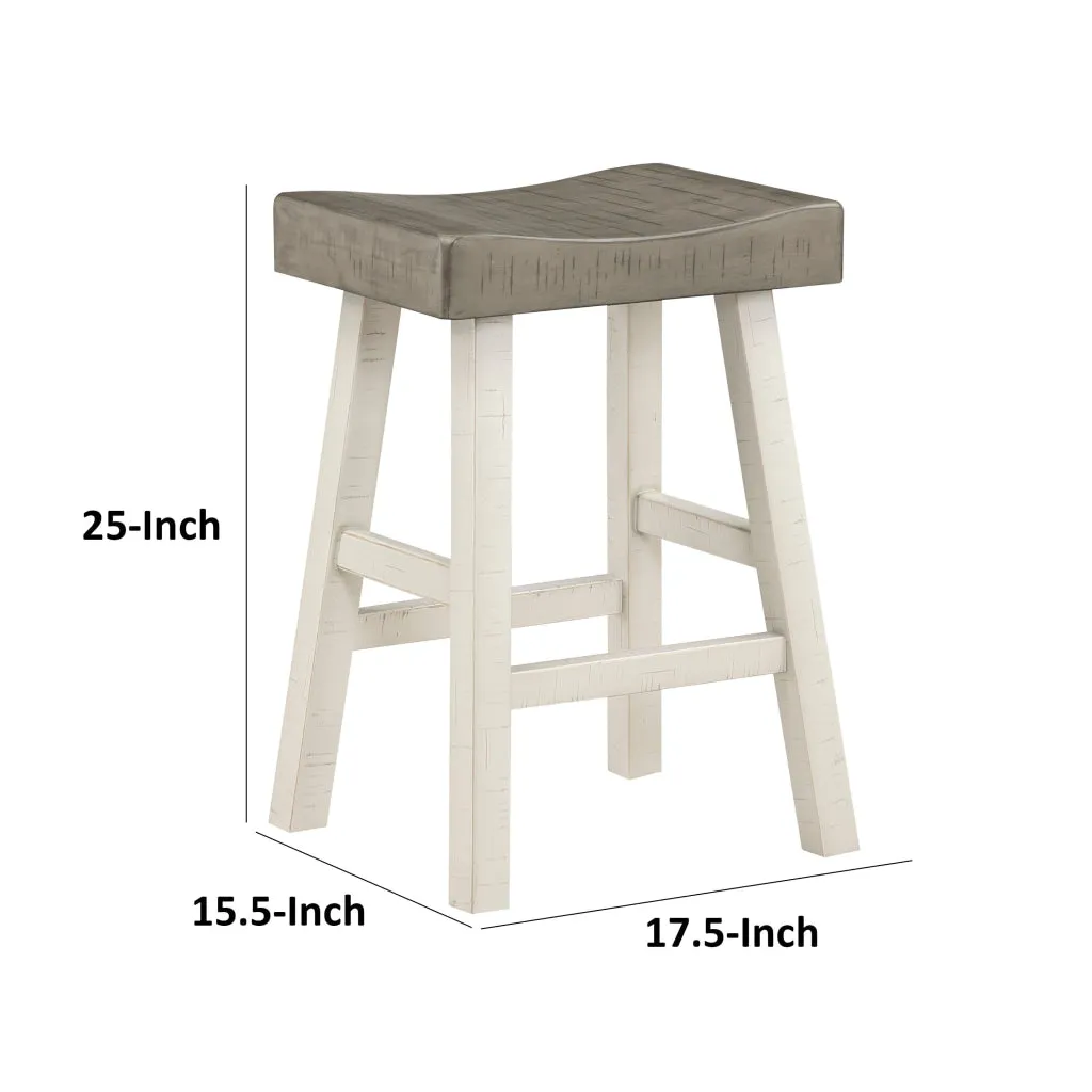 Casy 25 Inch Counter Height Stool, Saddle Seat, White Rubberwood, Set of 2 By Casagear Home