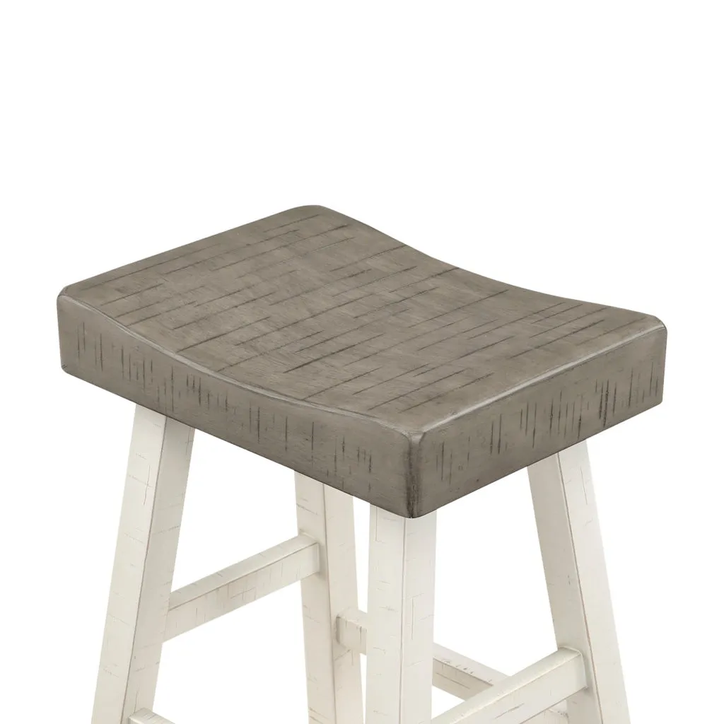 Casy 25 Inch Counter Height Stool, Saddle Seat, White Rubberwood, Set of 2 By Casagear Home