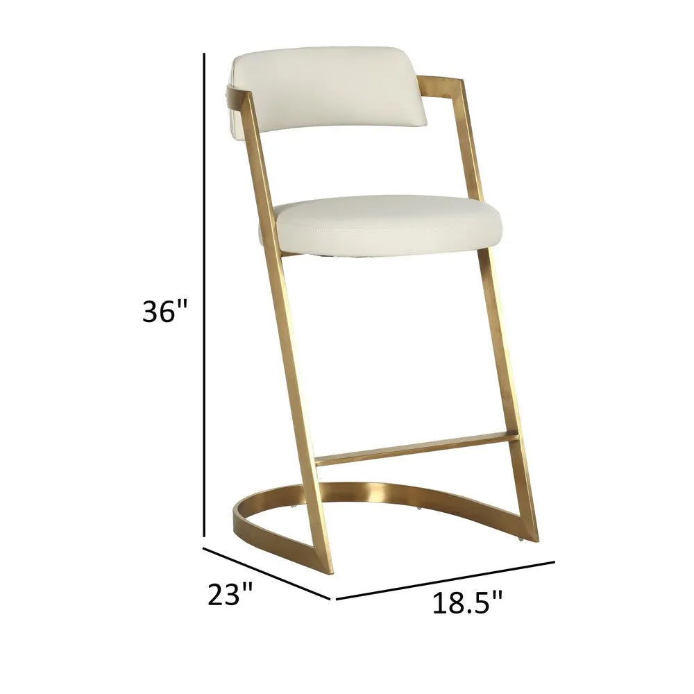 Cid Sandra Counter Height Stool Chair, Beige Pleather, Gold Steel Frame By Casagear Home