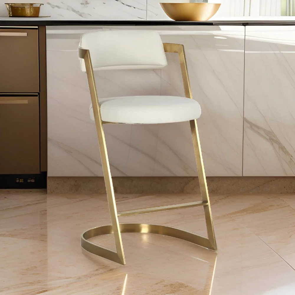 Cid Sandra Counter Height Stool Chair, Beige Pleather, Gold Steel Frame By Casagear Home