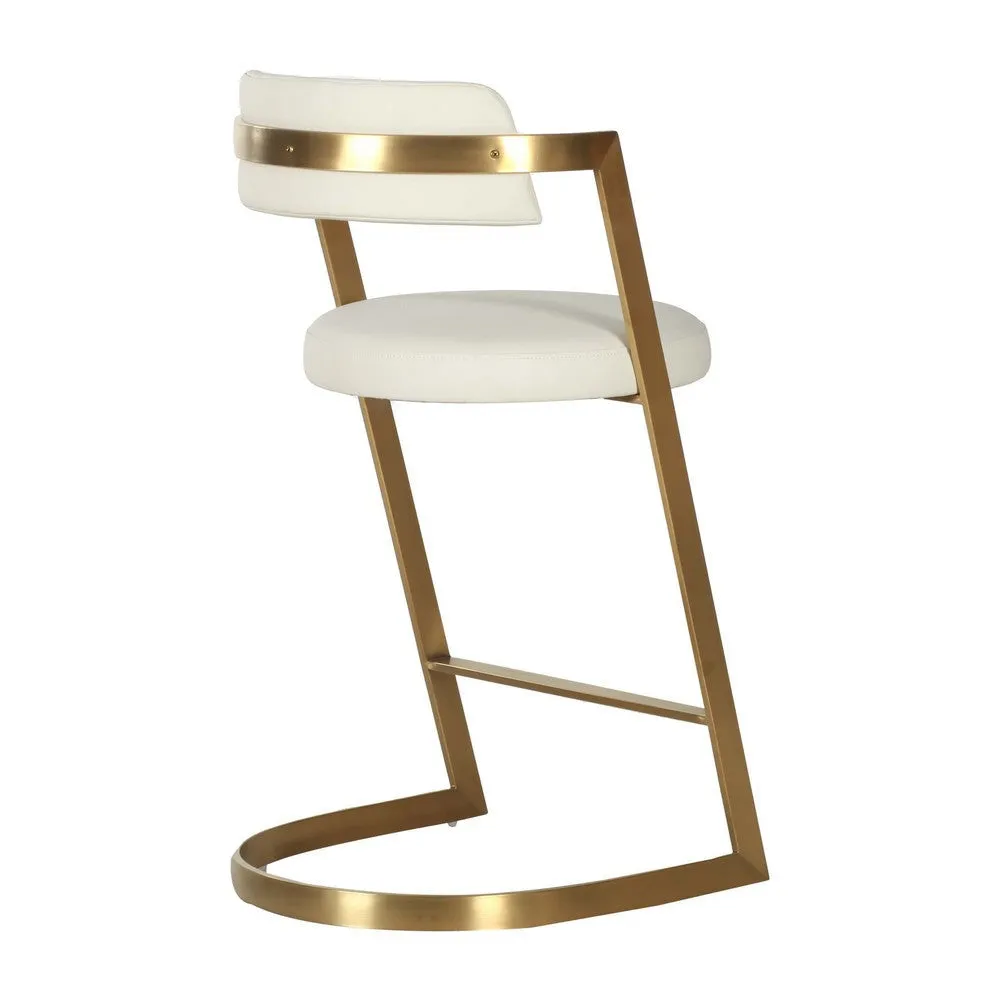 Cid Sandra Counter Height Stool Chair, Beige Pleather, Gold Steel Frame By Casagear Home