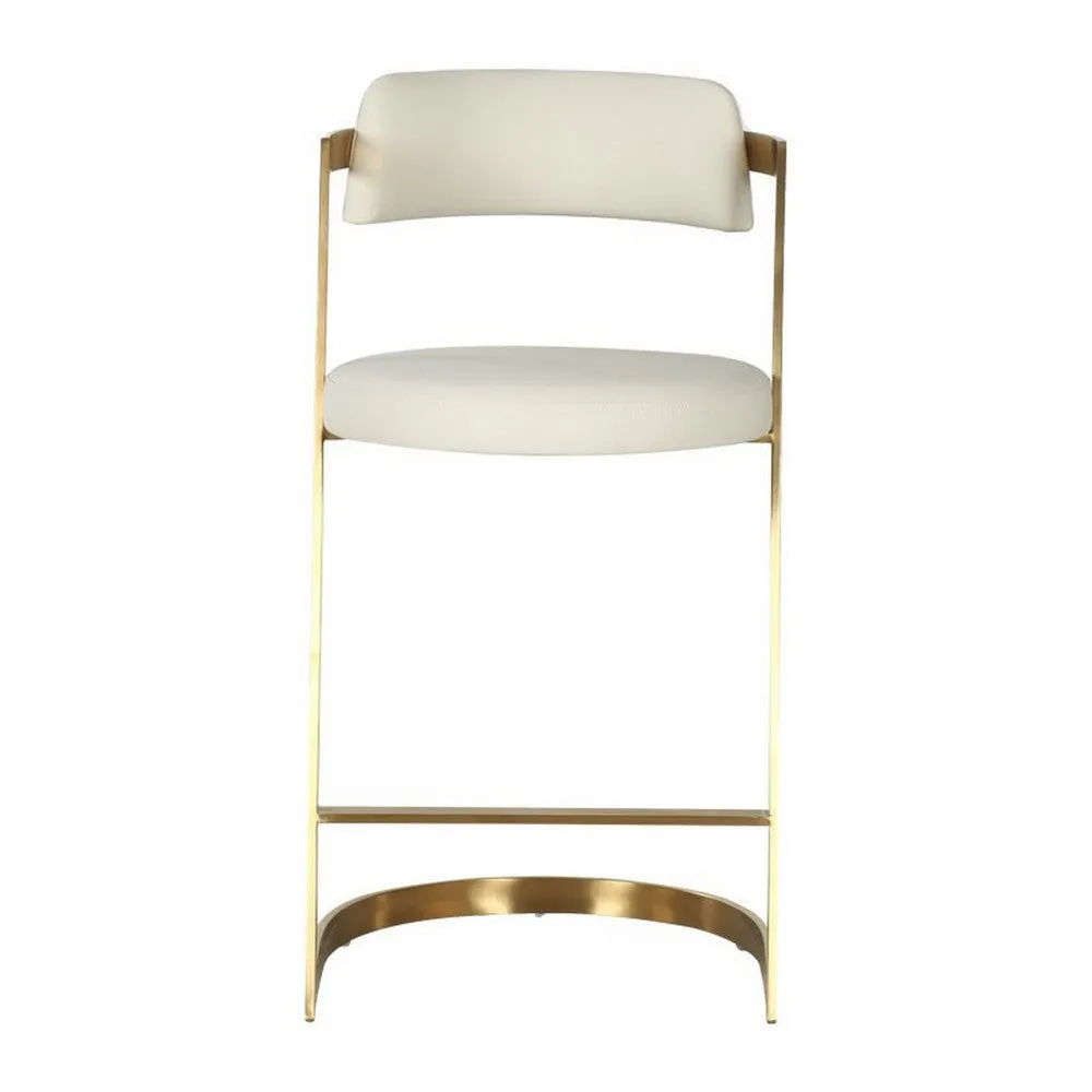 Cid Sandra Counter Height Stool Chair, Beige Pleather, Gold Steel Frame By Casagear Home