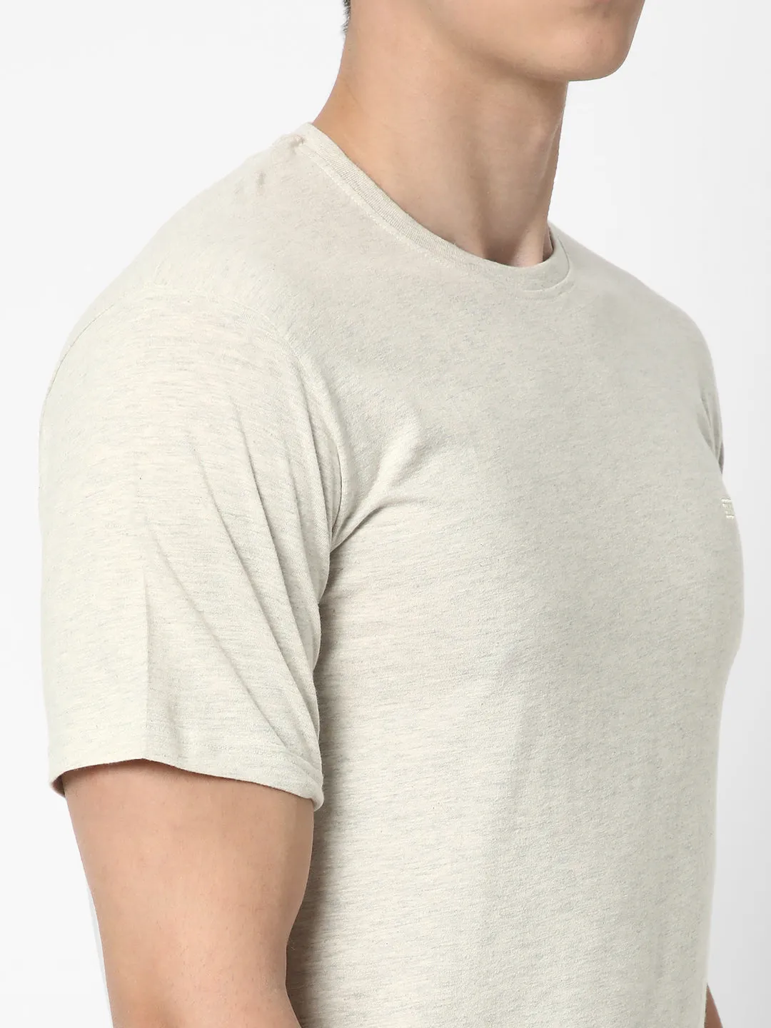 Cotstyle Cotton Fabrics Round Neck Short Length Plain Half Sleeve Casual & Daily Wear Men's T-Shirts -  Pack of 1 - Oatmeal Melange