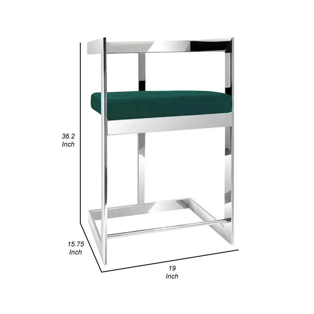 Dok 26 Inch Counter Height Stool, Green, Cantilever, Silver Stainless Steel By Casagear Home