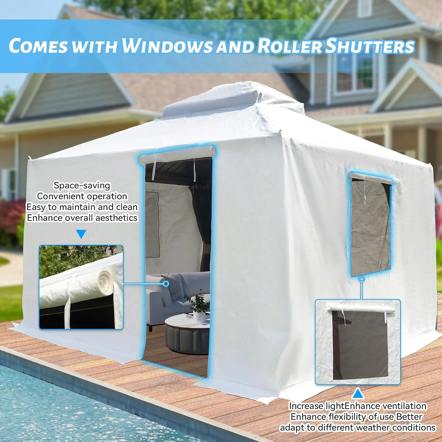 Domi 10’X12’ Gazebo Cover for Hardtop Gazebos, Outdoor Universal Winter Gazebo Cover with Sidewalls and Mesh Windows, All Season Waterproof Enclosed Gazebo Cover, White